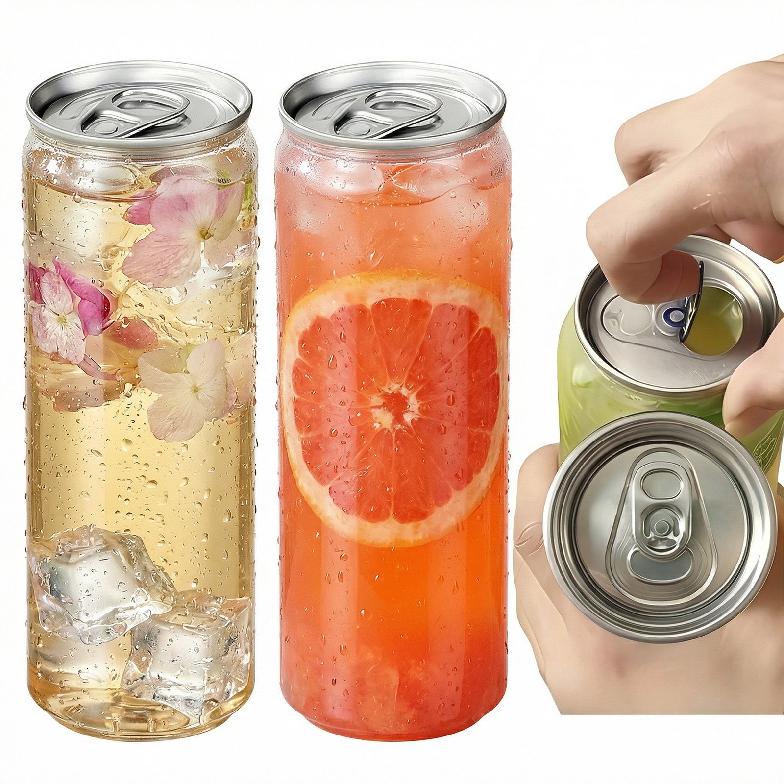 11.2oz (330ml) Slim PET Can Sealer Cups with Pop-Top Lids – 200 Pack.