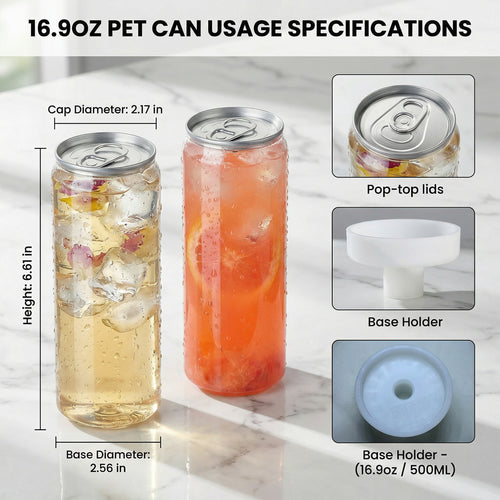 16.9oz (500ml) PET Cups with Pop-Top Lids – 100 Pack.