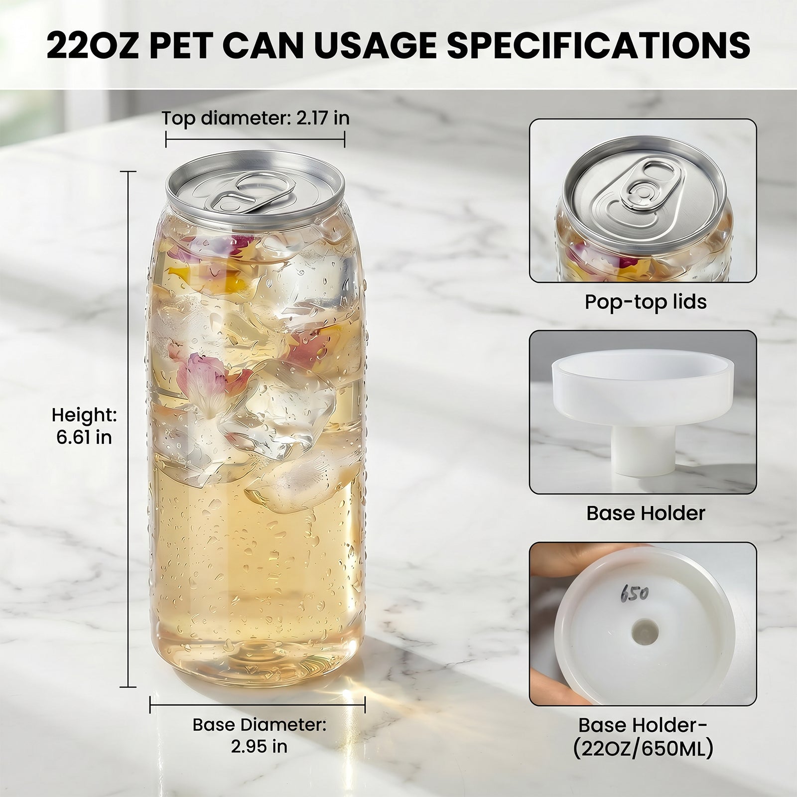 22oz (650ml) PET  sealer Cups-POP TOP LIDS,100pack