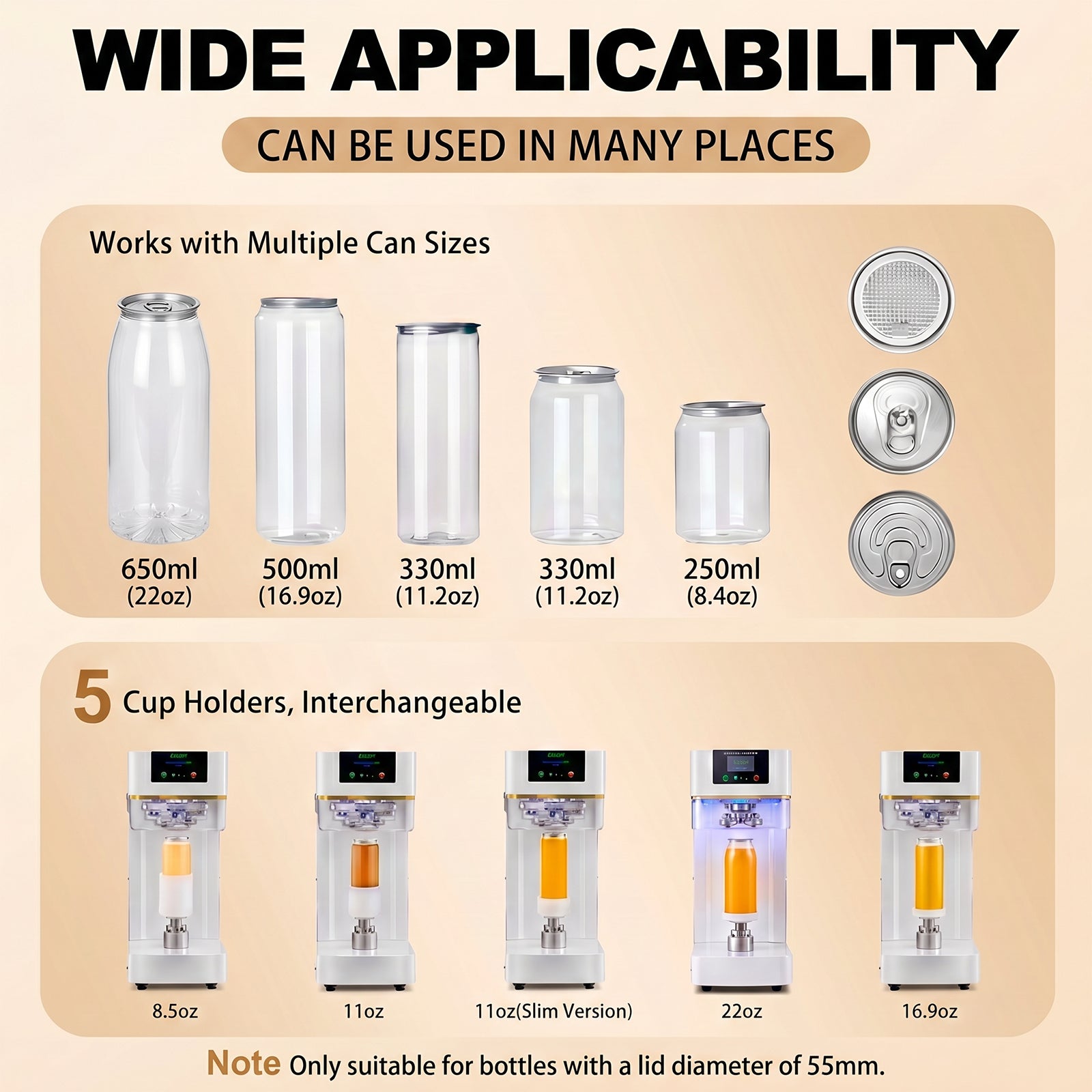 11.2oz (330ml) PET standard Can Sealer Cups with Full-Open Lids – 200 Pack.