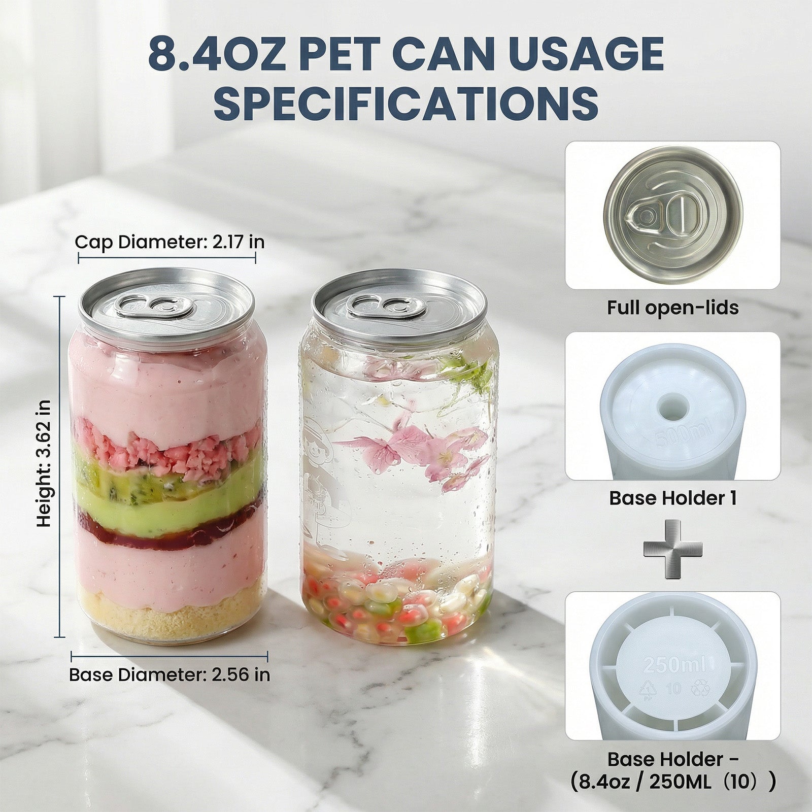 8.4oz (250ml) Can Sealer Cups , Full-Open Aluminum Lids – 200 Pack.