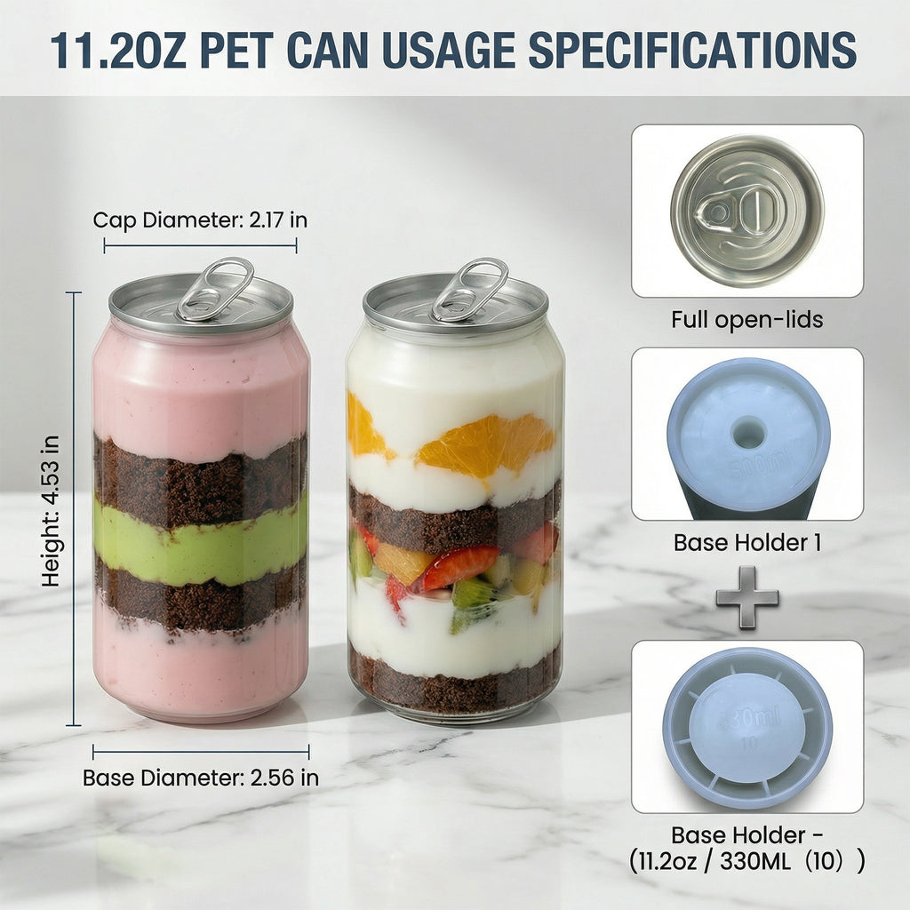 11.2oz (330ml) PET standard Can Sealer Cups with Full-Open Lids – 200 Pack.