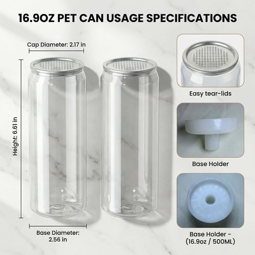 16.9oz (500ml) PET Can Sealer Cups with Easy-Tear Lids – 100 Pack,  Can Straw-Insertable Cups.